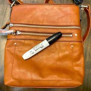 INC Tan Leather Crossbody Bag